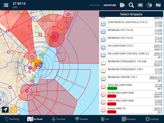 Active airspace list and map on Android