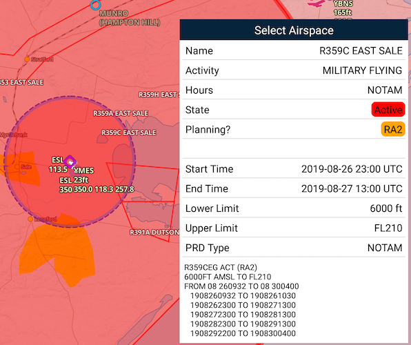 Selected airspace boundary on Android