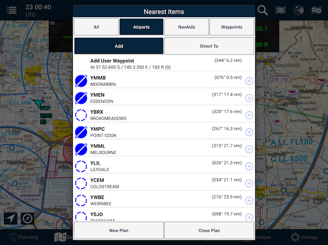 Nearest items menu