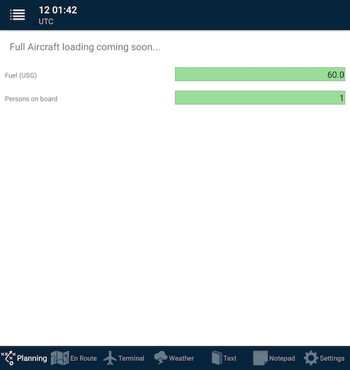 Aircraft loading fields for people and fuel on Android