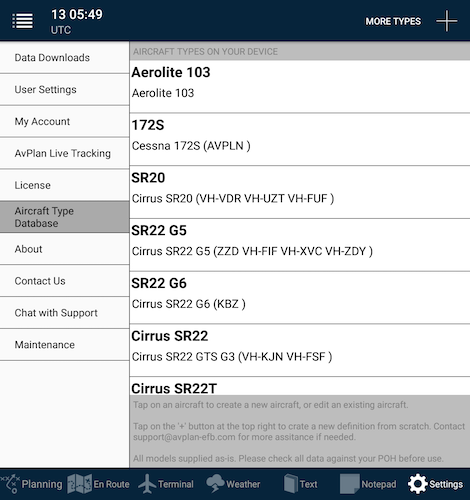 Aircraft type database