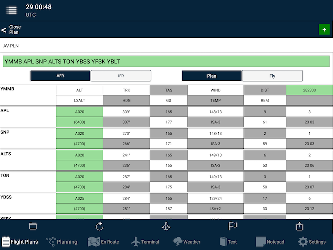Full-screen flight plan on Android