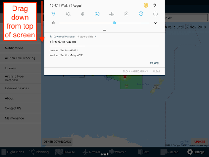 Data download progress in the Android notification shade