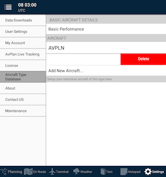 Delete control beside an individual aircraft on Android