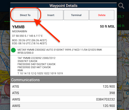 Direct To in Android Waypoint Details