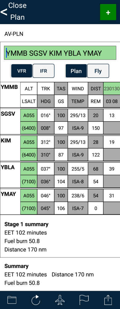 Flight plan table on Android