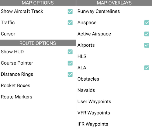 Map Settings menu on Android