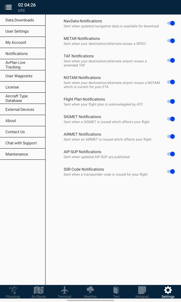 Notification settings on Android