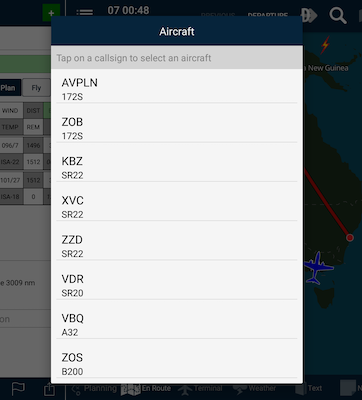Select Callsign menu on Android