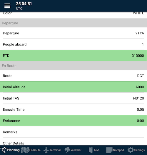 Submit ICAO flight plan page