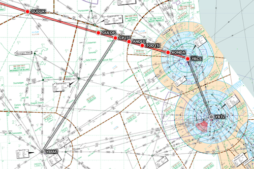 Destination and Enroute alternates on map