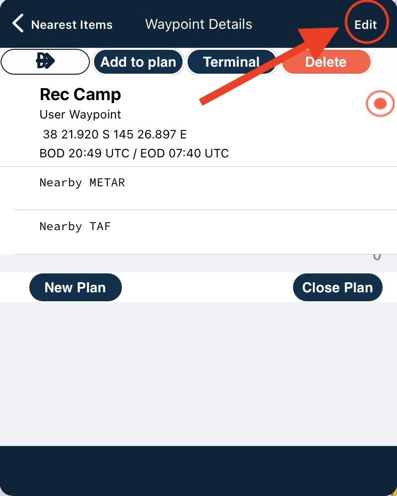 Adding Amp Dining Waypoints In The En Route Pane interface on Apple