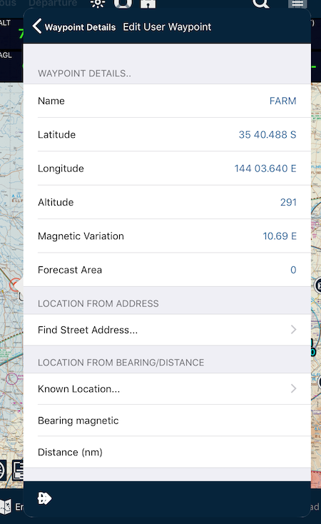 Adding Amp Dining Waypoints In The En Route Pane interface on Apple