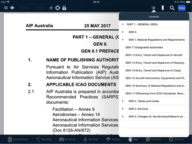 Table of contents for an open document on Apple