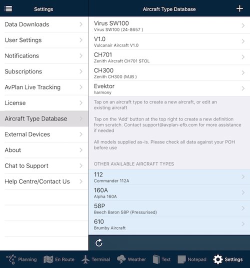 Aircraft Type Database list