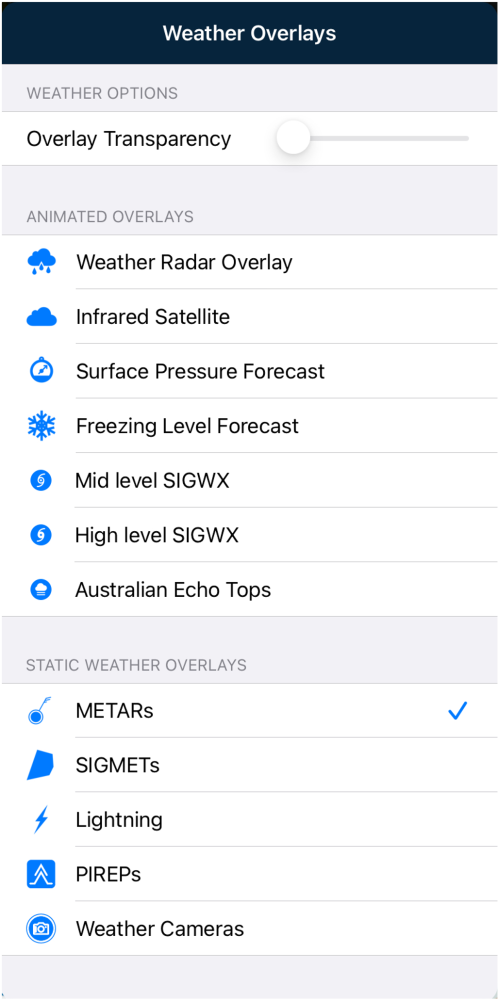 Weather Overlays menu on Apple