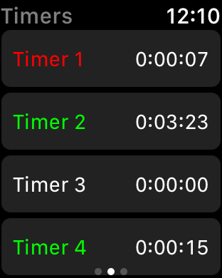 Four timers in the AvPlan Apple Watch app
