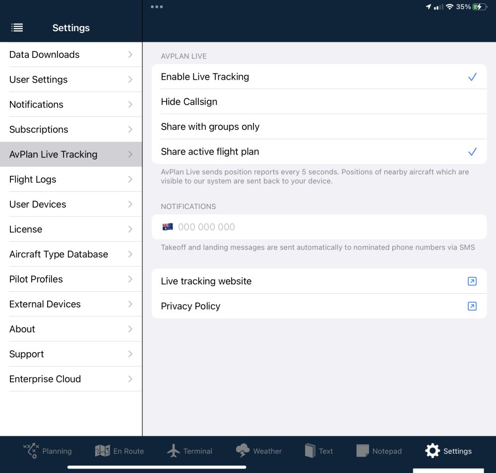AvPlan Live sharing settings on Apple