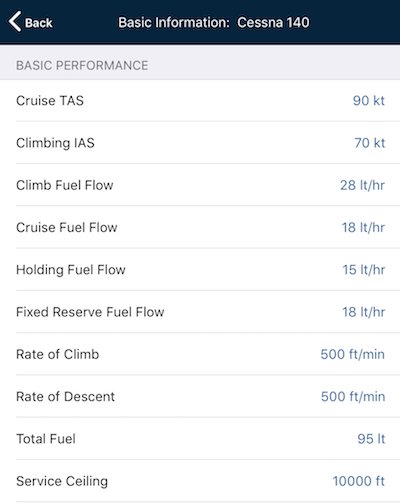 Basic aircraft performance fields on Apple