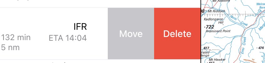 Move and Delete buttons revealed beside an Apple flight plan