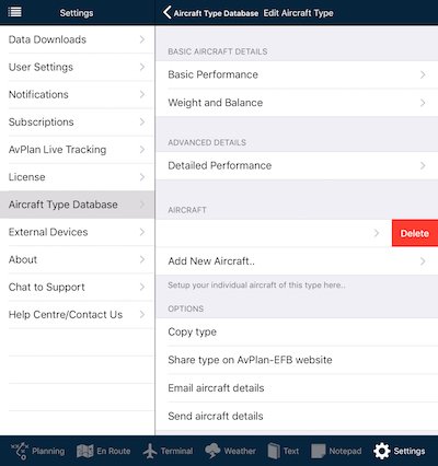 Delete control beside an individual aircraft in Apple 9.x