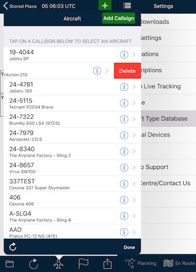 Delete aircraft action in the Select Callsign menu in Apple 9.x