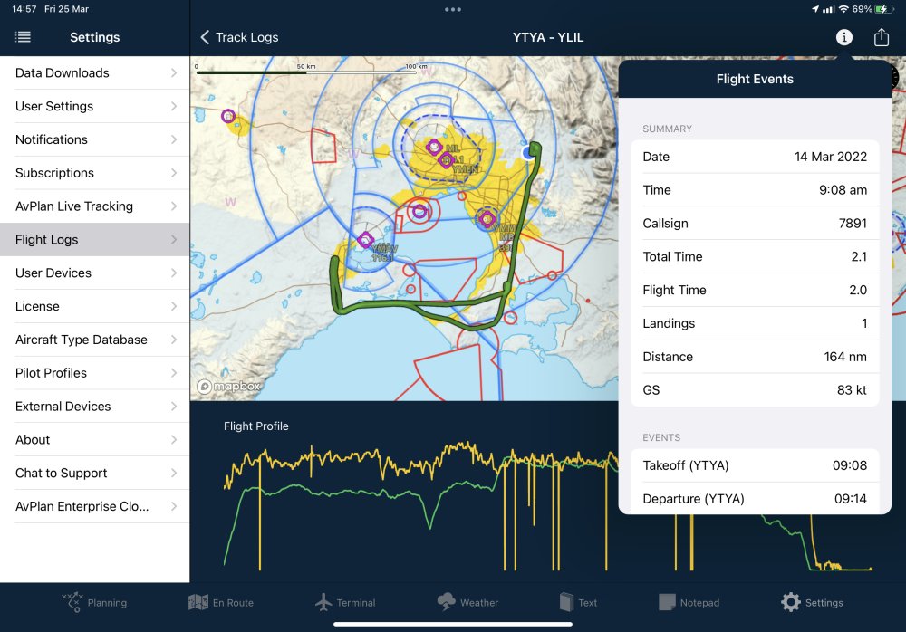 Flight-log map, vertical profile and summary in Apple 9.x