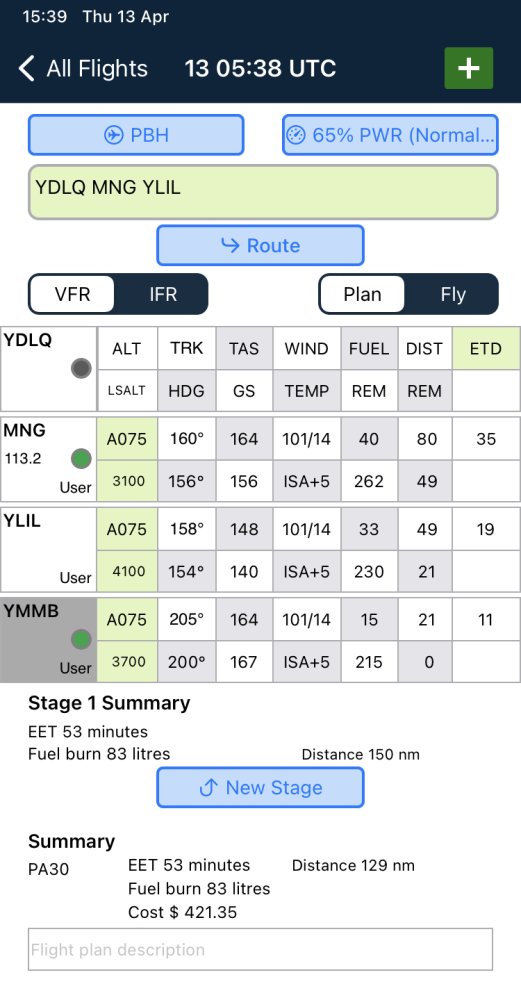 Flight plan table on Apple