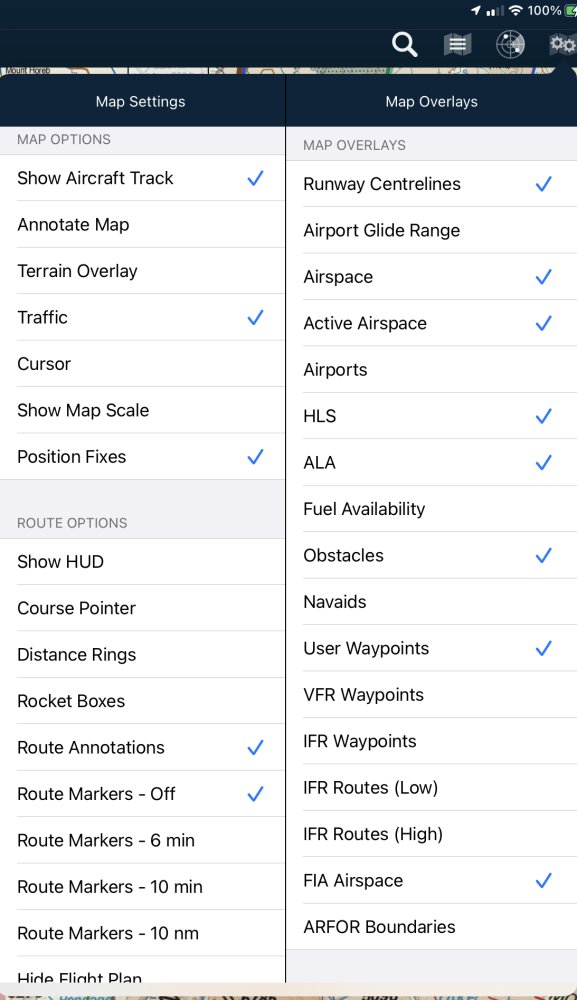 Map Settings menu on Apple