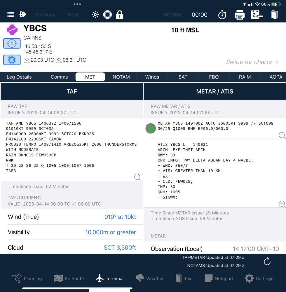 TAF and METAR information in the Apple terminal pane