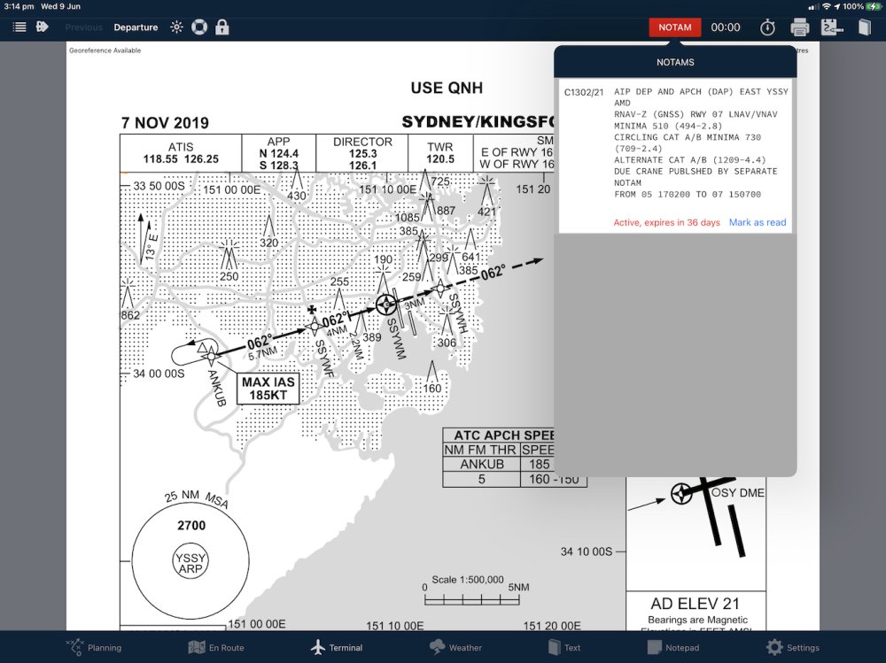 Notam interface on Apple