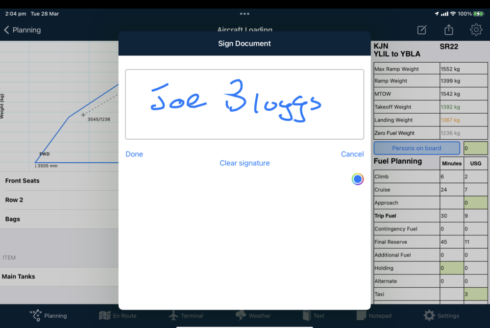 Load-sheet signature control in Apple 9.x