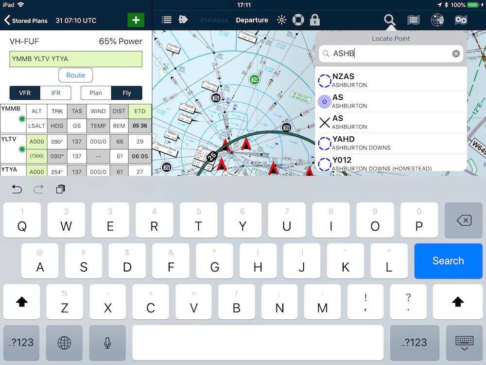 Waypoint and airspace search results on Apple