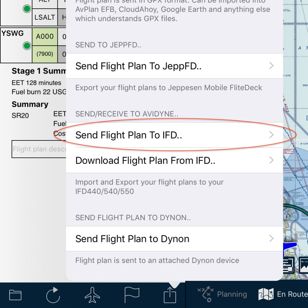 Sending Flight Plan To Avidyne Ifd Series Avionics interface on Apple