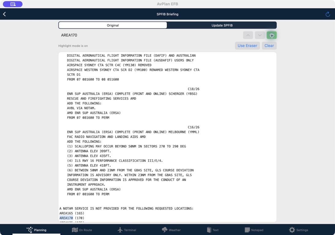 SPFIB Briefing search and highlighting controls on Apple