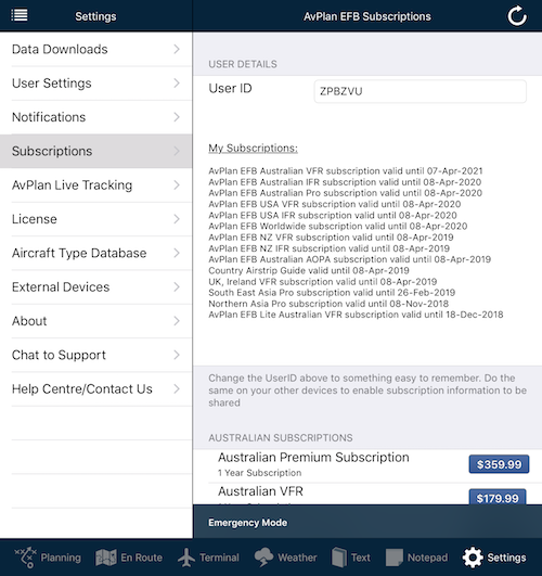 Subscriptions interface on Apple