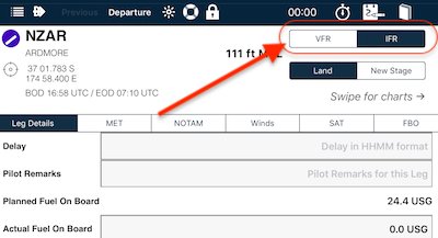 VFR|IFR toggle for this and subsequent legs