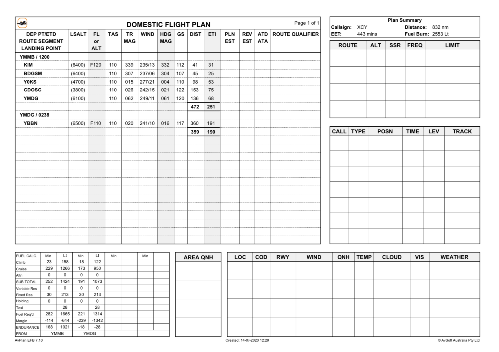 Landscape flight-plan report in Apple 9.x