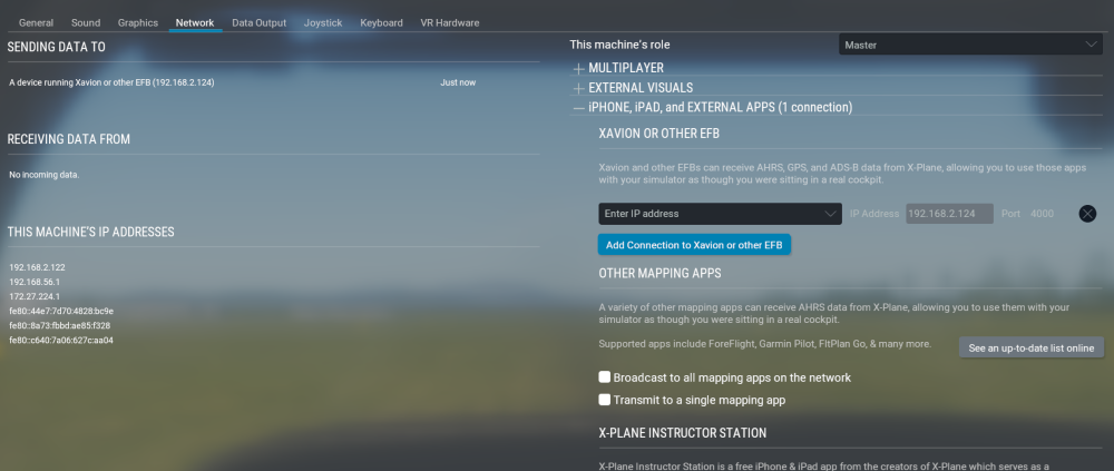 X Plane interface on Apple