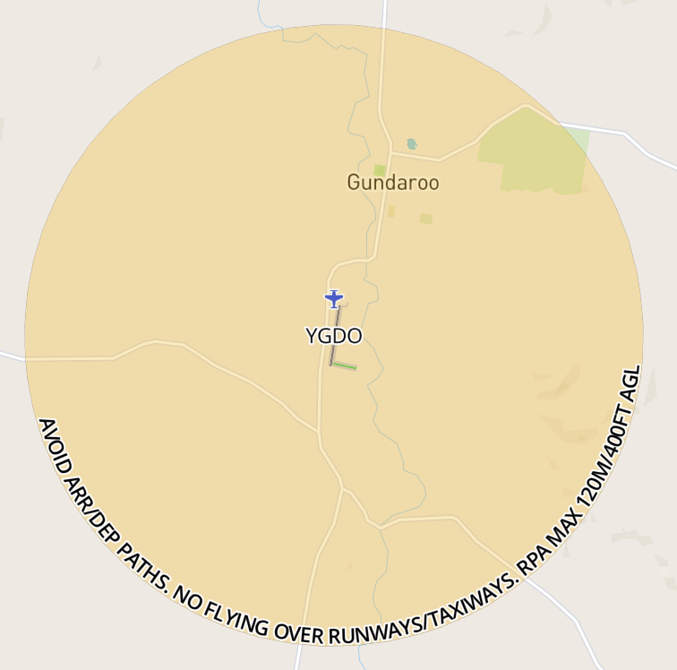 Uncontrolled airfield envelope around Gundaroo and the YGDO airfield symbol