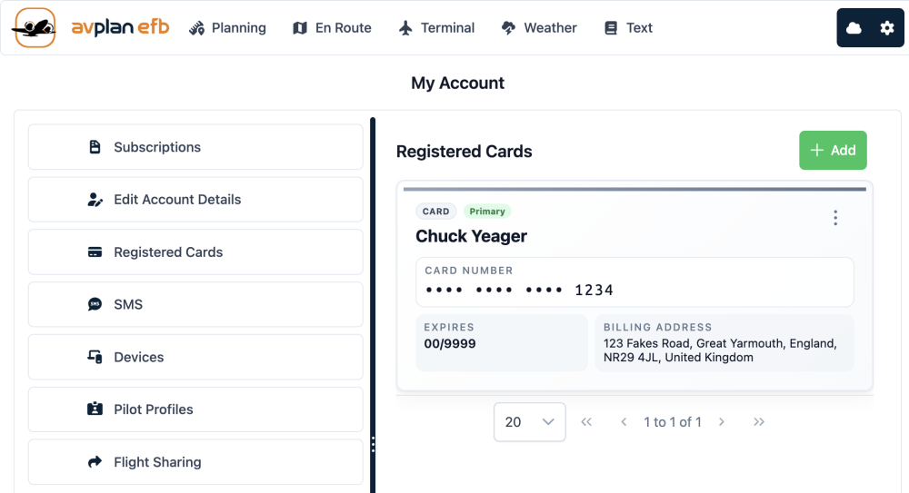 Account Card Management interface on Web
