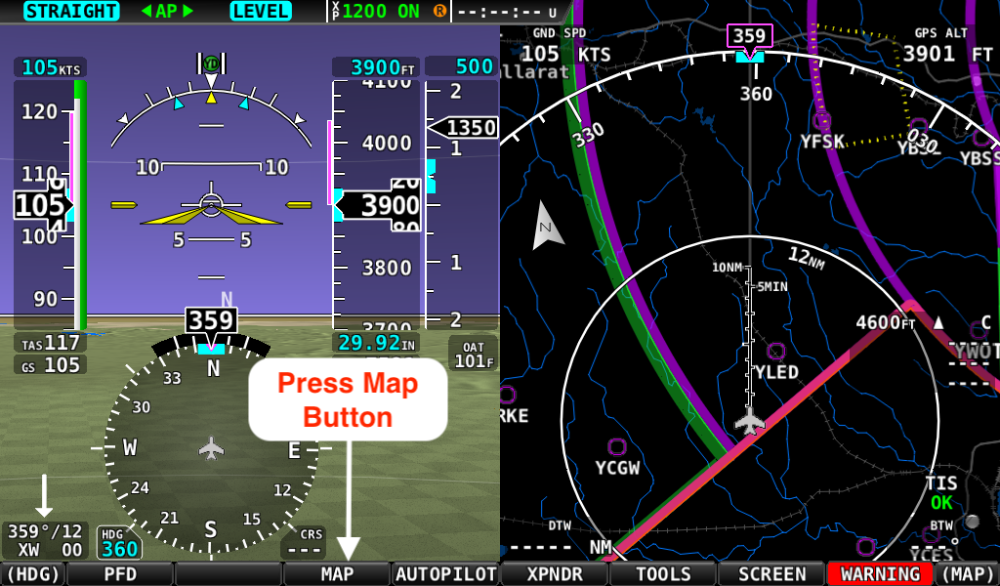Map button on the main Dynon SkyView Classic display