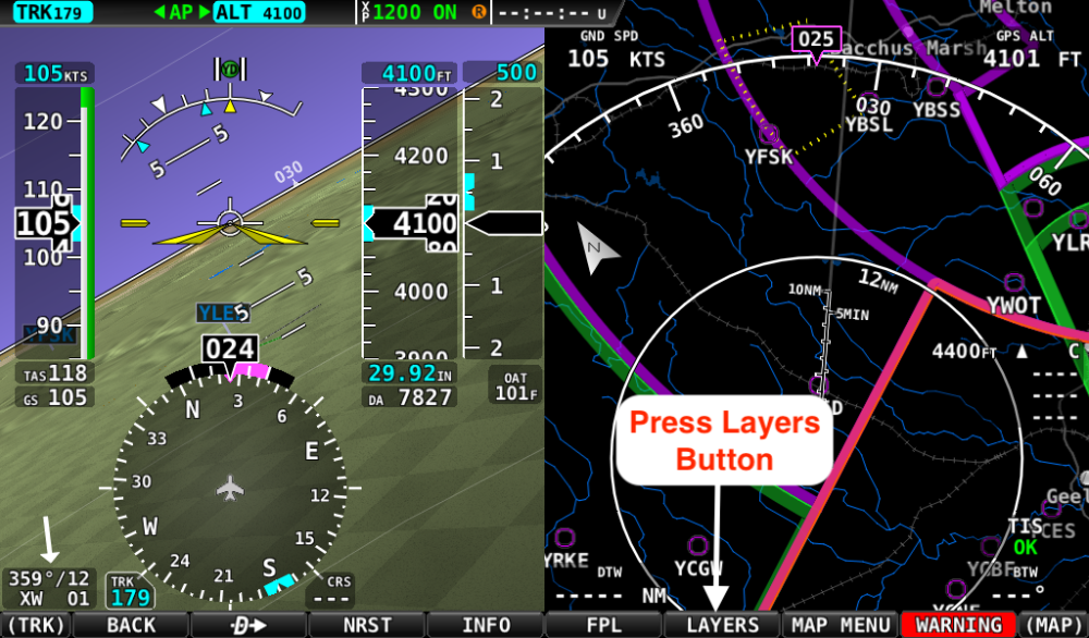 Layers button in the Dynon SkyView Classic map options