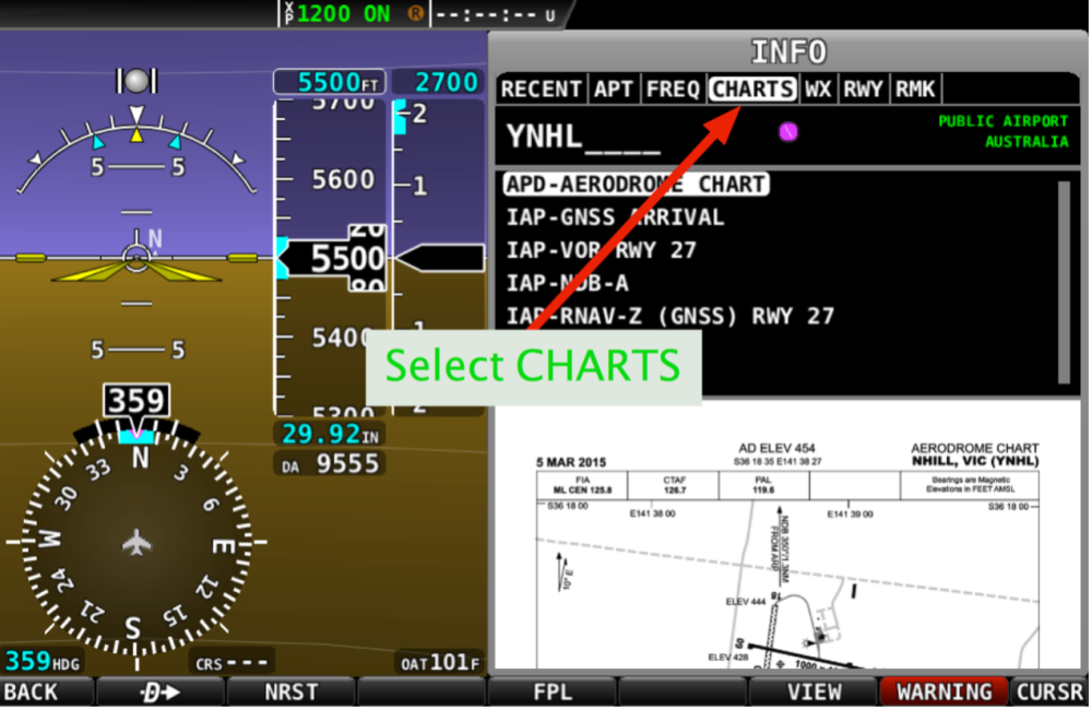 Aerodrome charts listed in the Dynon SkyView information pane