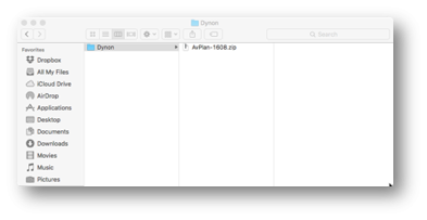 Dynon ZIP package selected in Finder on macOS