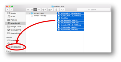 Dynon files being dragged to a USB drive in Finder
