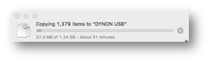 macOS progress window while Dynon data copies to a USB drive