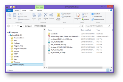 Dynon files in the root directory of a USB drive in Windows File Explorer