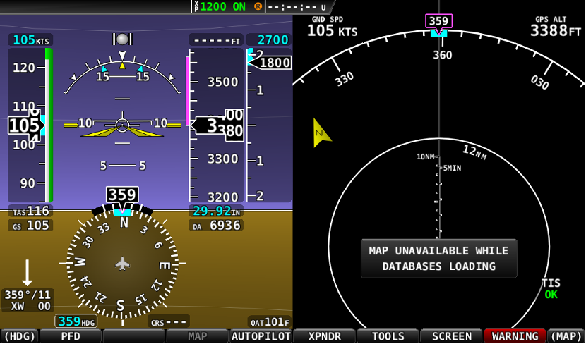 Map unavailable while databases loading message on Dynon SkyView