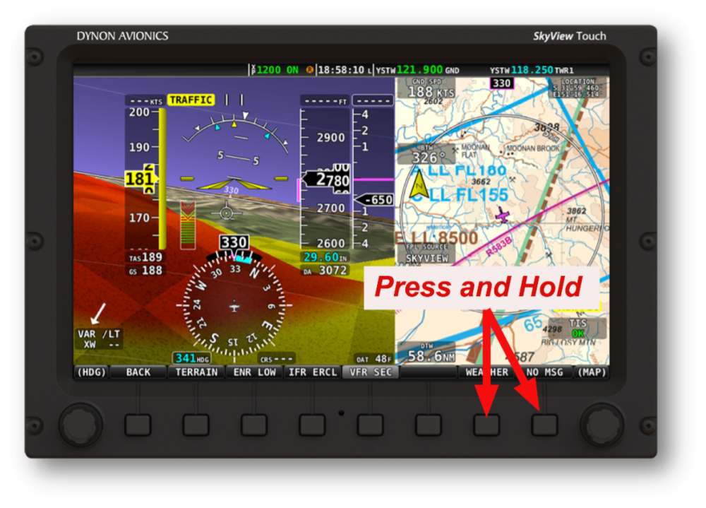 Two right-most buttons highlighted on a Dynon SkyView display